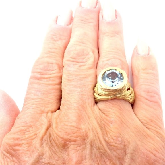 Authentic! Angela Cummings 18k Yellow Gold Large Aquamarine Ring - Picture 5 of 8